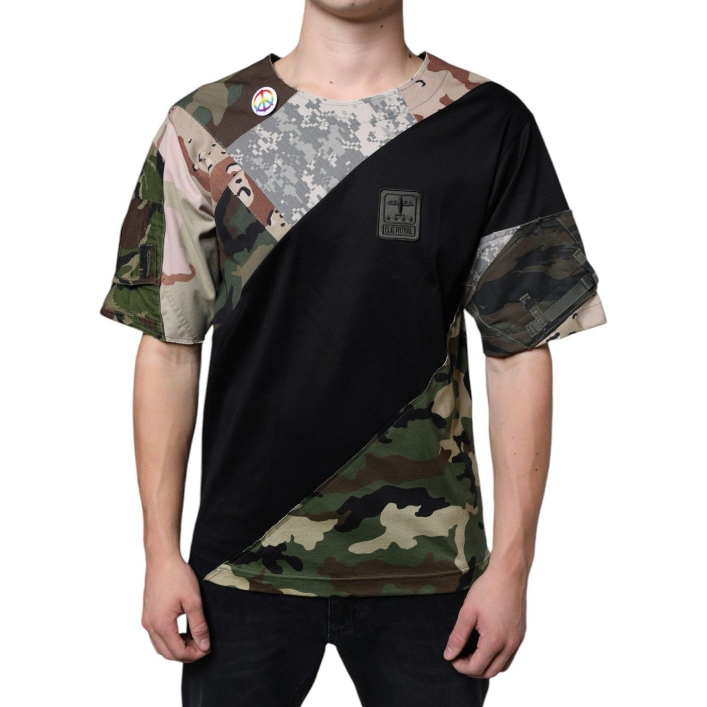 Dolce & Gabbana Multicolor Camouflage Patchwork DG Royal T-shirt Dolce & Gabbana Tan