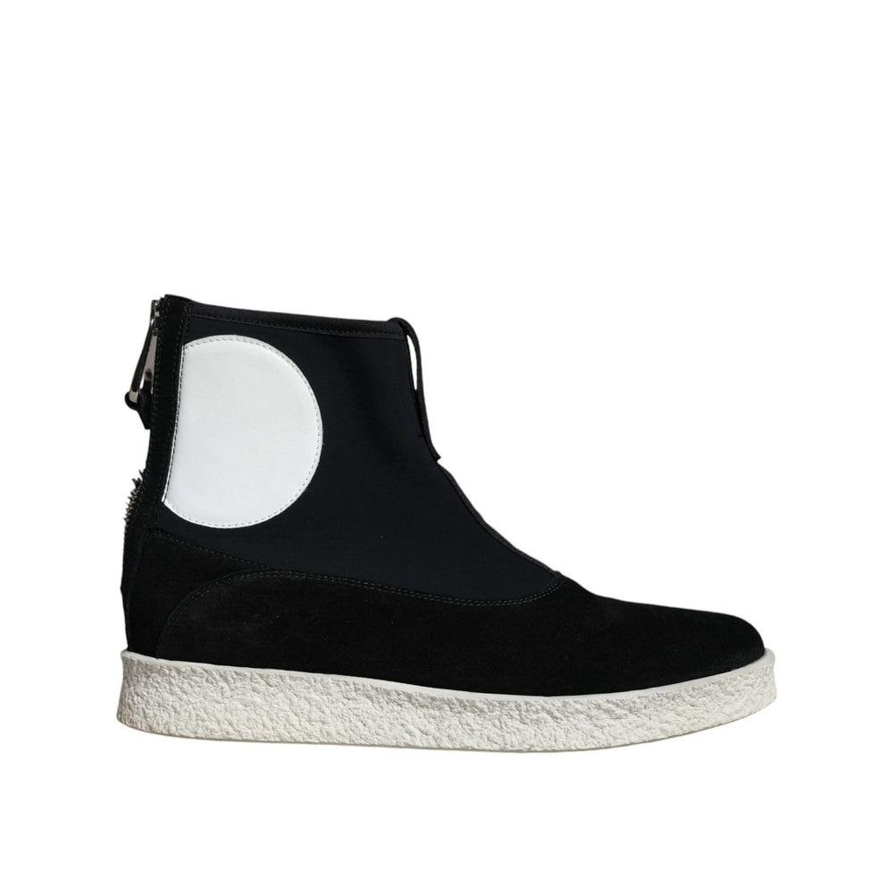 Alexander McQueen Black White Neoprene Takeshi Mid Calf Boots Shoes