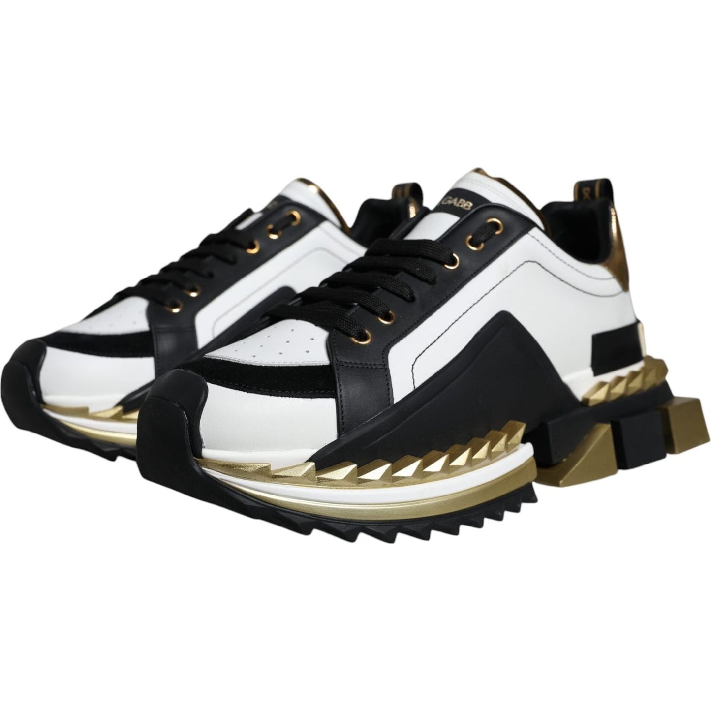 Dolce & Gabbana White Gold Black Leather SUPER KING Sneakers Shoes Dolce & Gabbana Dark Slate Gray