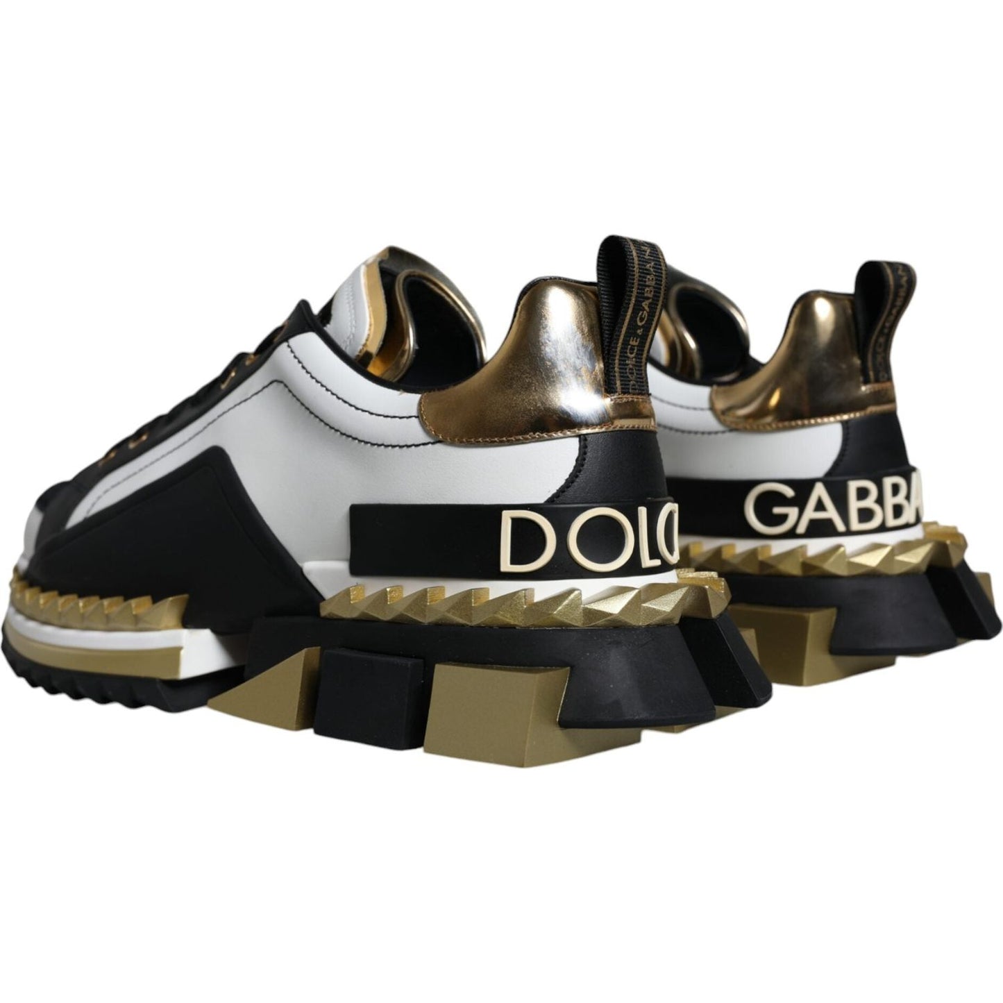 Dolce & Gabbana White Gold Black Leather SUPER KING Sneakers Shoes Dolce & Gabbana Gray
