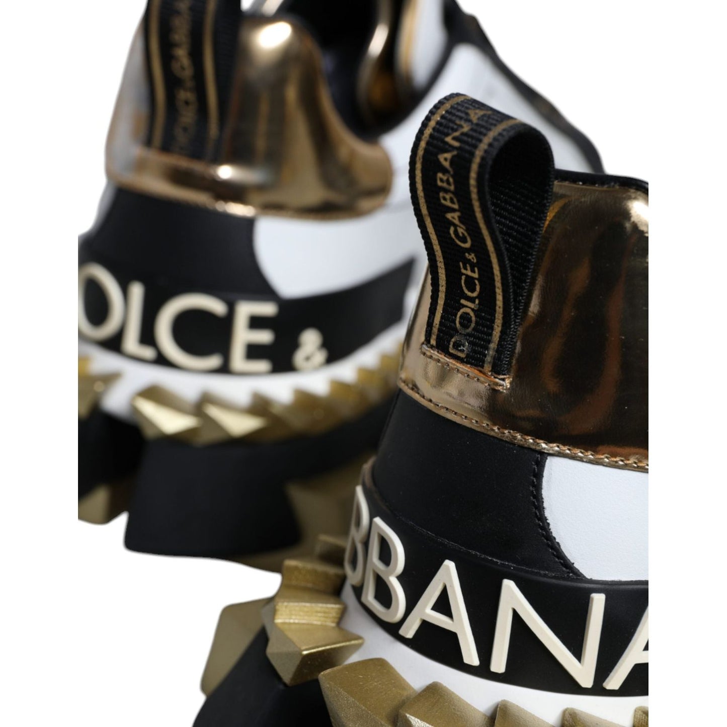 Dolce & Gabbana White Gold Black Leather SUPER KING Sneakers Shoes Dolce & Gabbana Light Gray