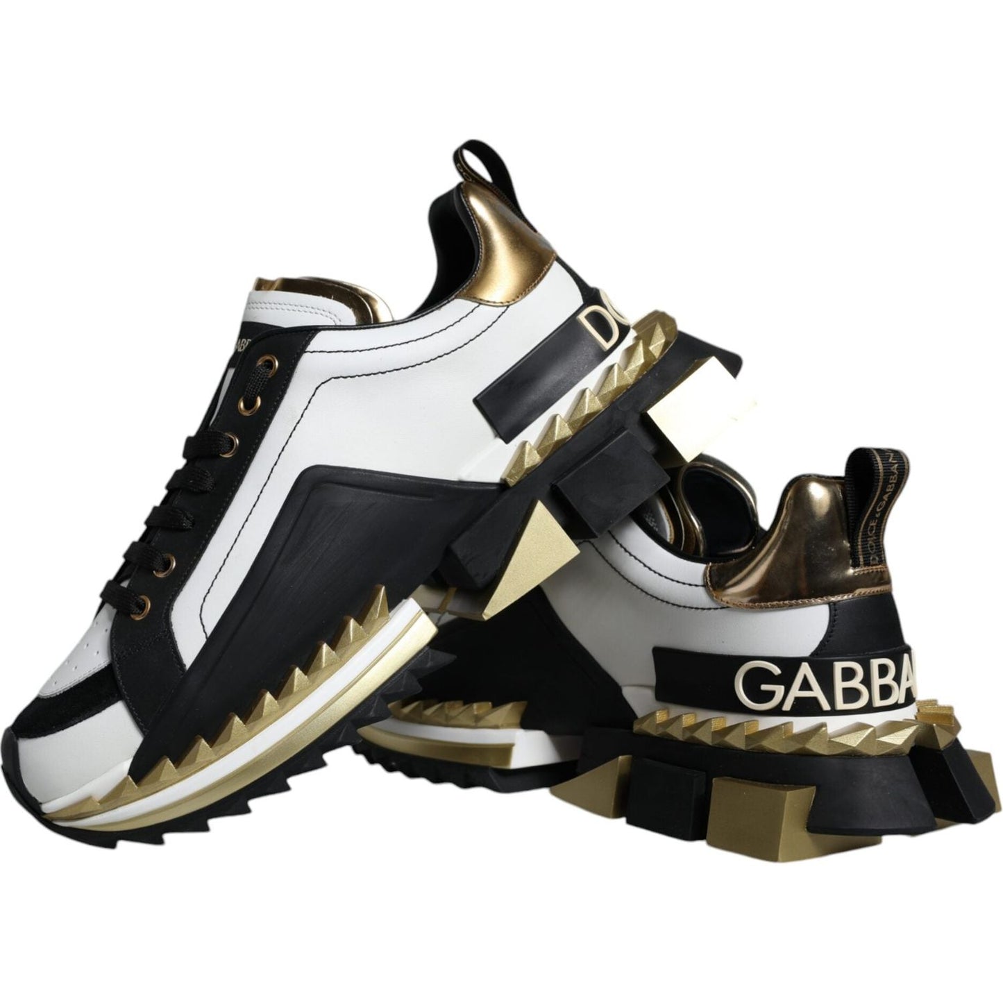 Dolce & Gabbana White Gold Black Leather SUPER KING Sneakers Shoes Dolce & Gabbana Light Gray