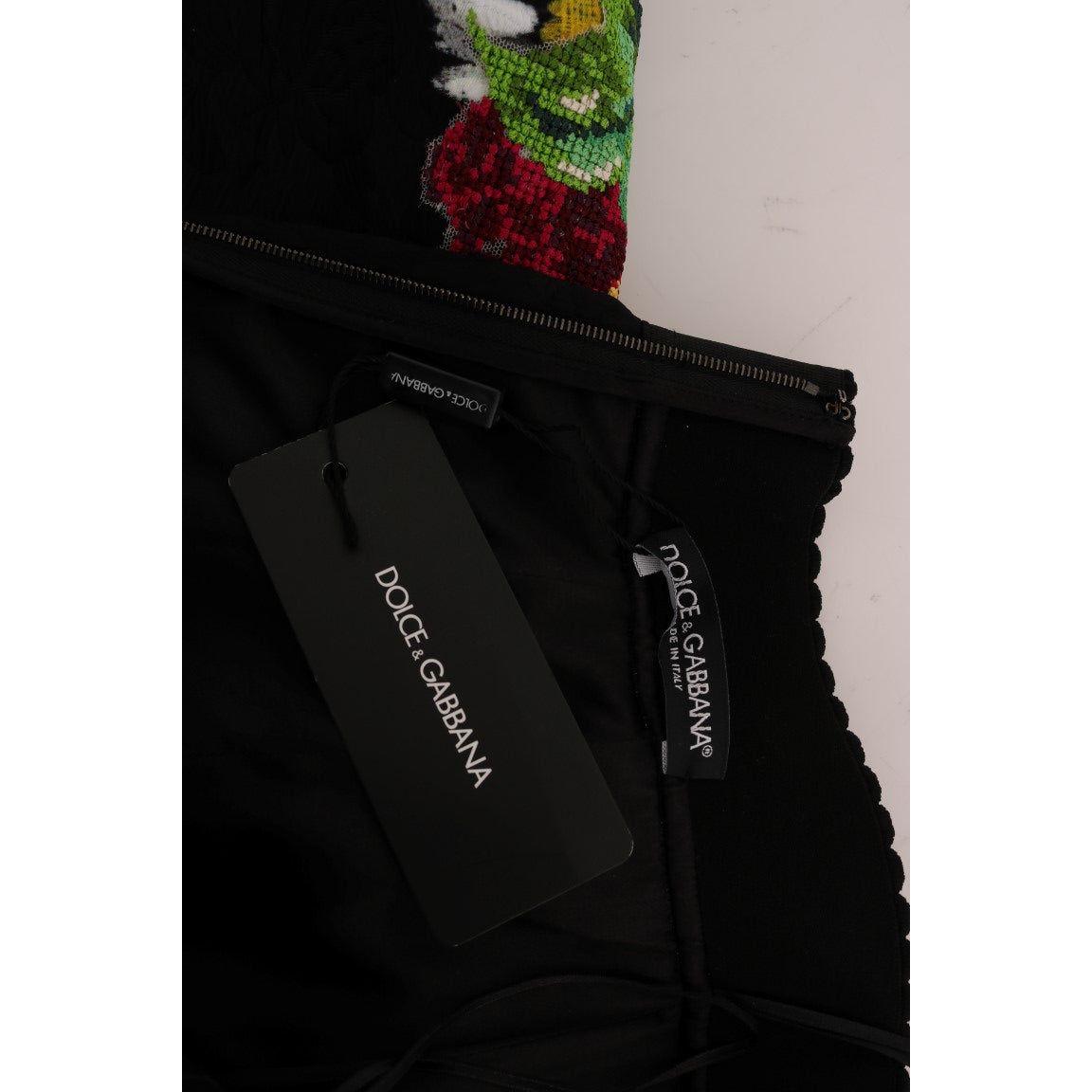 Dolce & Gabbana Black Embellished Daisy Brocade Skirt