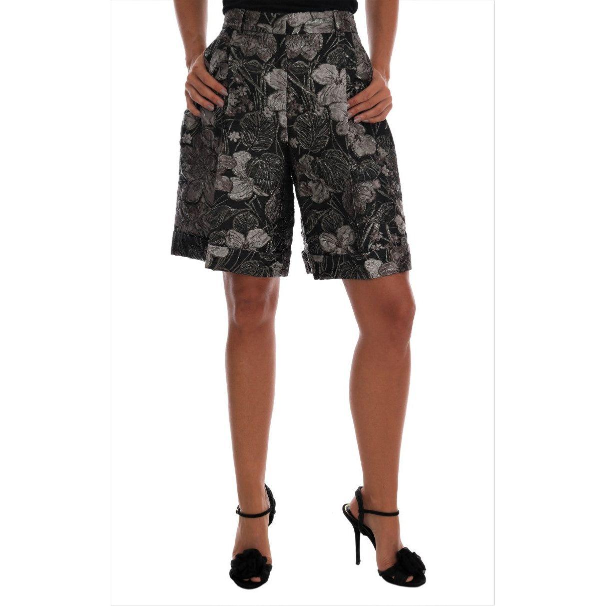 Dolce & Gabbana Gray Floral Brocade High Waist Shorts SKI1076-1