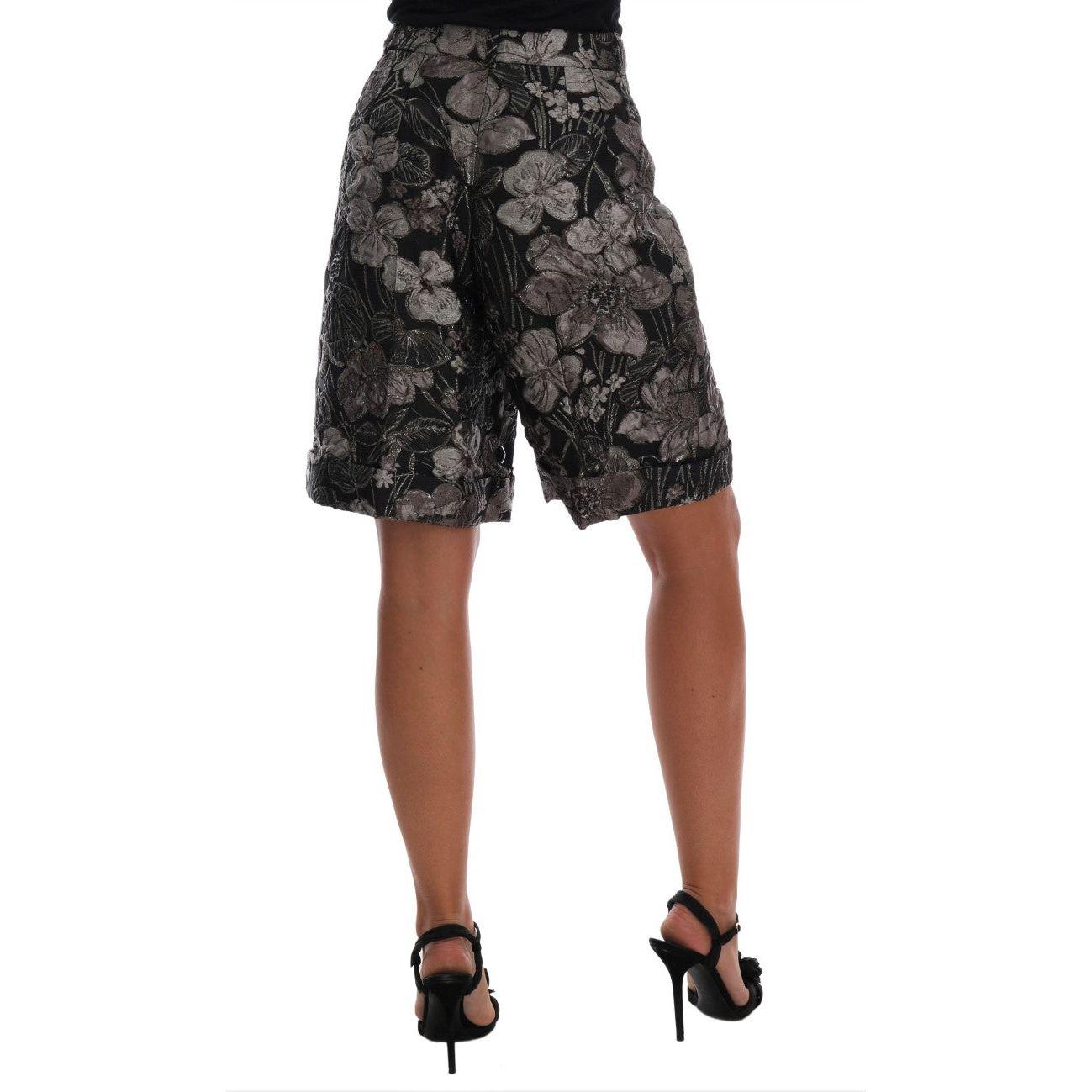 Dolce & Gabbana Gray Floral Brocade High Waist Shorts SKI1076-1