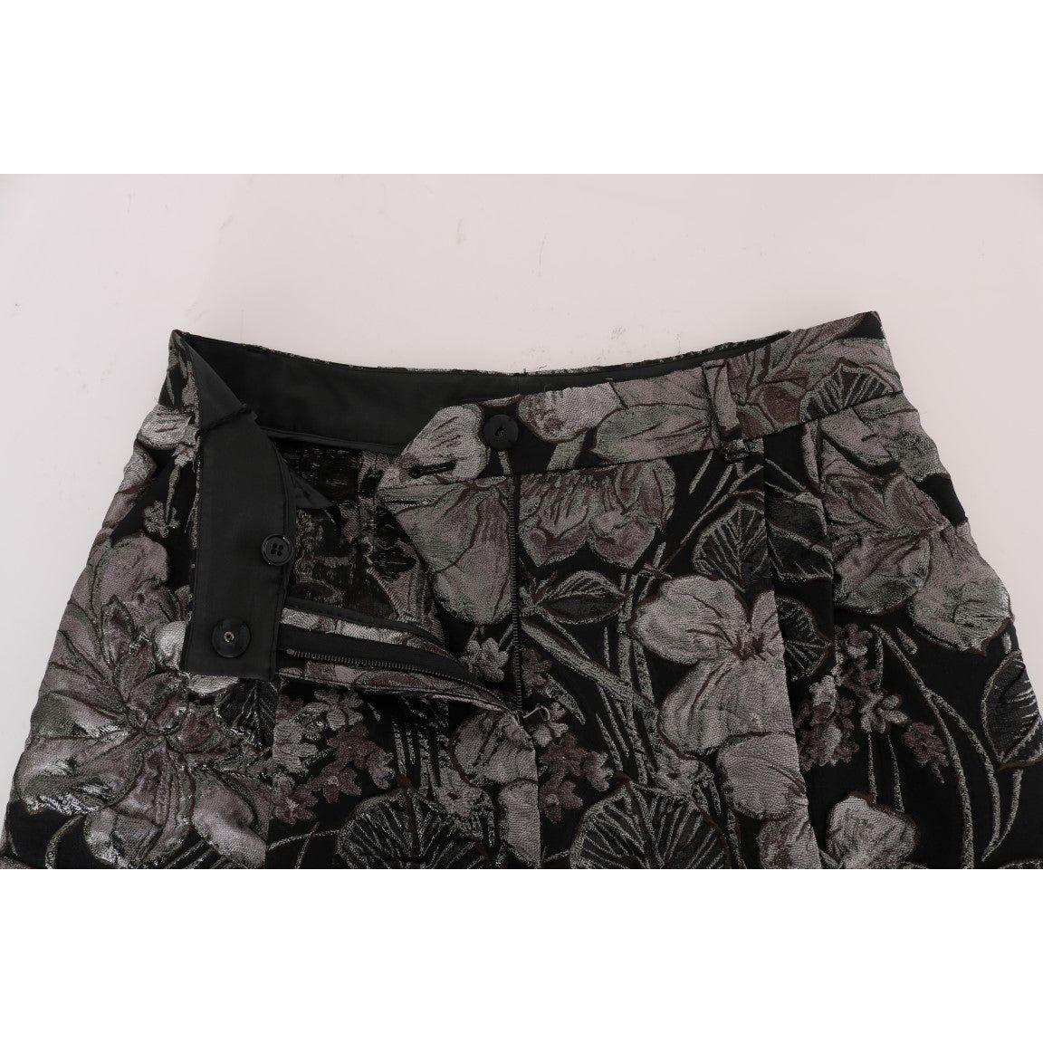 Dolce & Gabbana Gray Floral Brocade High Waist Shorts SKI1076-1