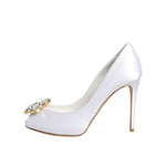 Dolce & Gabbana White Crystals Peep Toe Satin Pumps Shoes