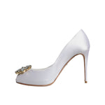 Dolce & Gabbana White Crystals Peep Toe Satin Pumps Shoes