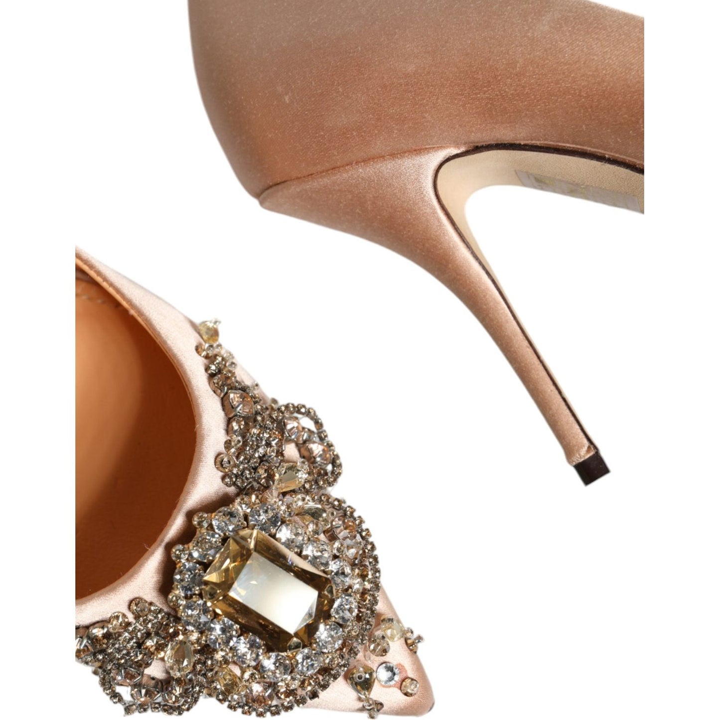 Dolce & Gabbana Beige Satin Crystal High Heels Pumps Shoes Dolce & Gabbana Dim Gray