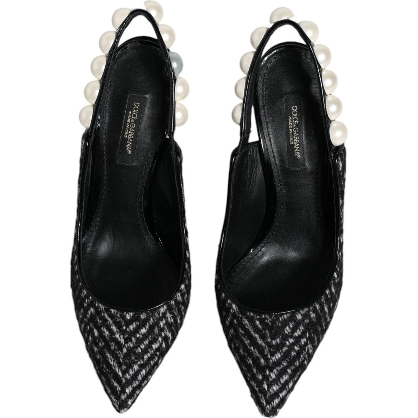 Dolce & Gabbana White Black Chevron Faux Pearl Slingback Shoes Dolce & Gabbana Black