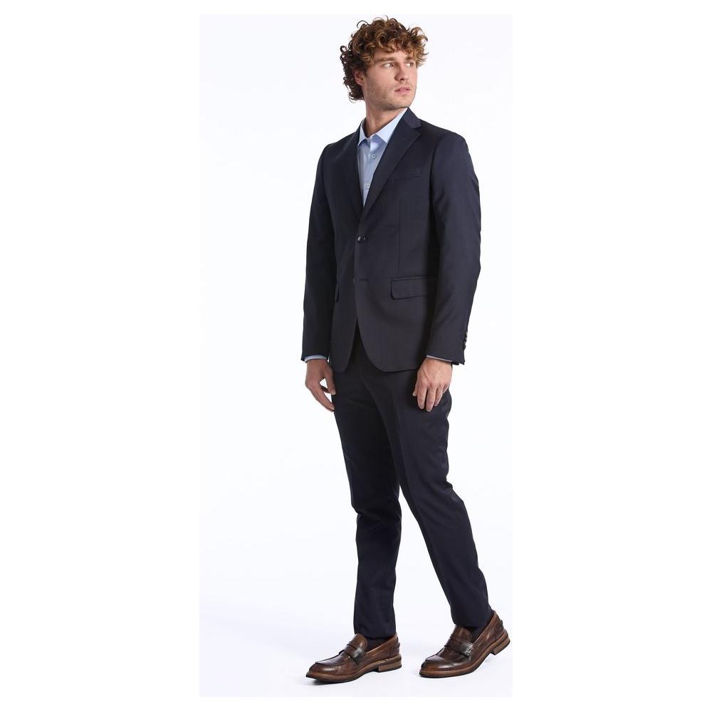 Baldinini Trend Blue Wool Men Suit Baldinini Trend White Smoke