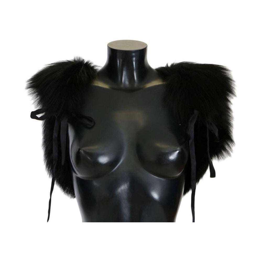 Dolce & Gabbana Black Silver Fox Fur Scarf MS1876-1