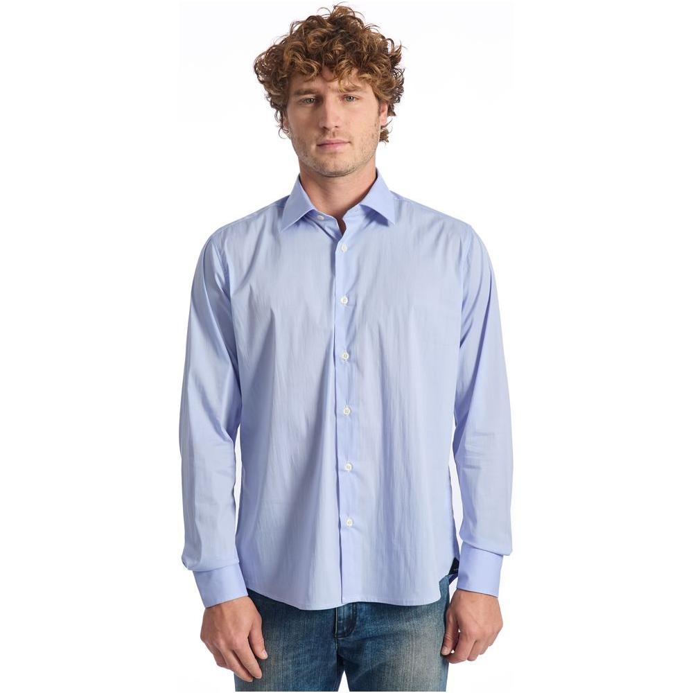 Baldinini Trend Light Blue Cotton Men Shirt Baldinini Trend Light Steel Blue