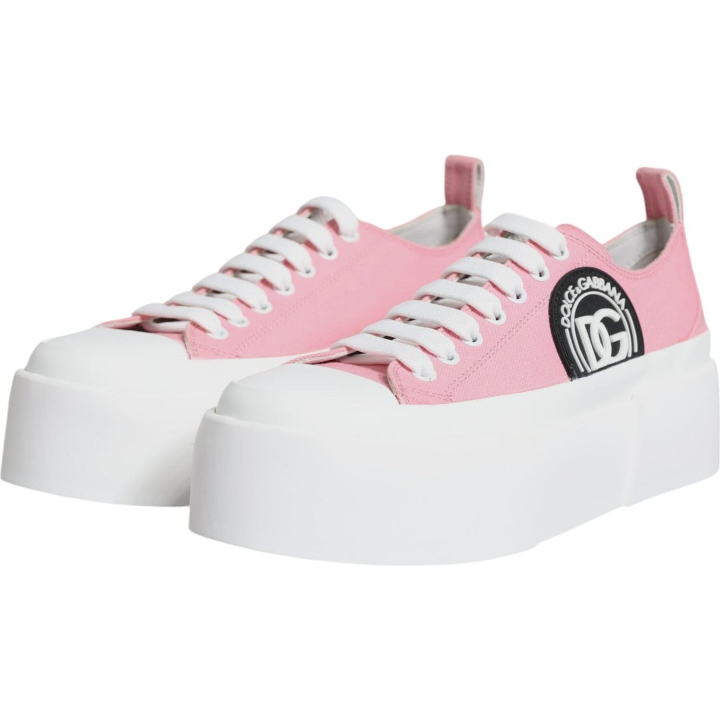 Dolce & Gabbana Pink White Canvas Logo Low Top Sneakers Shoes LA12018-39