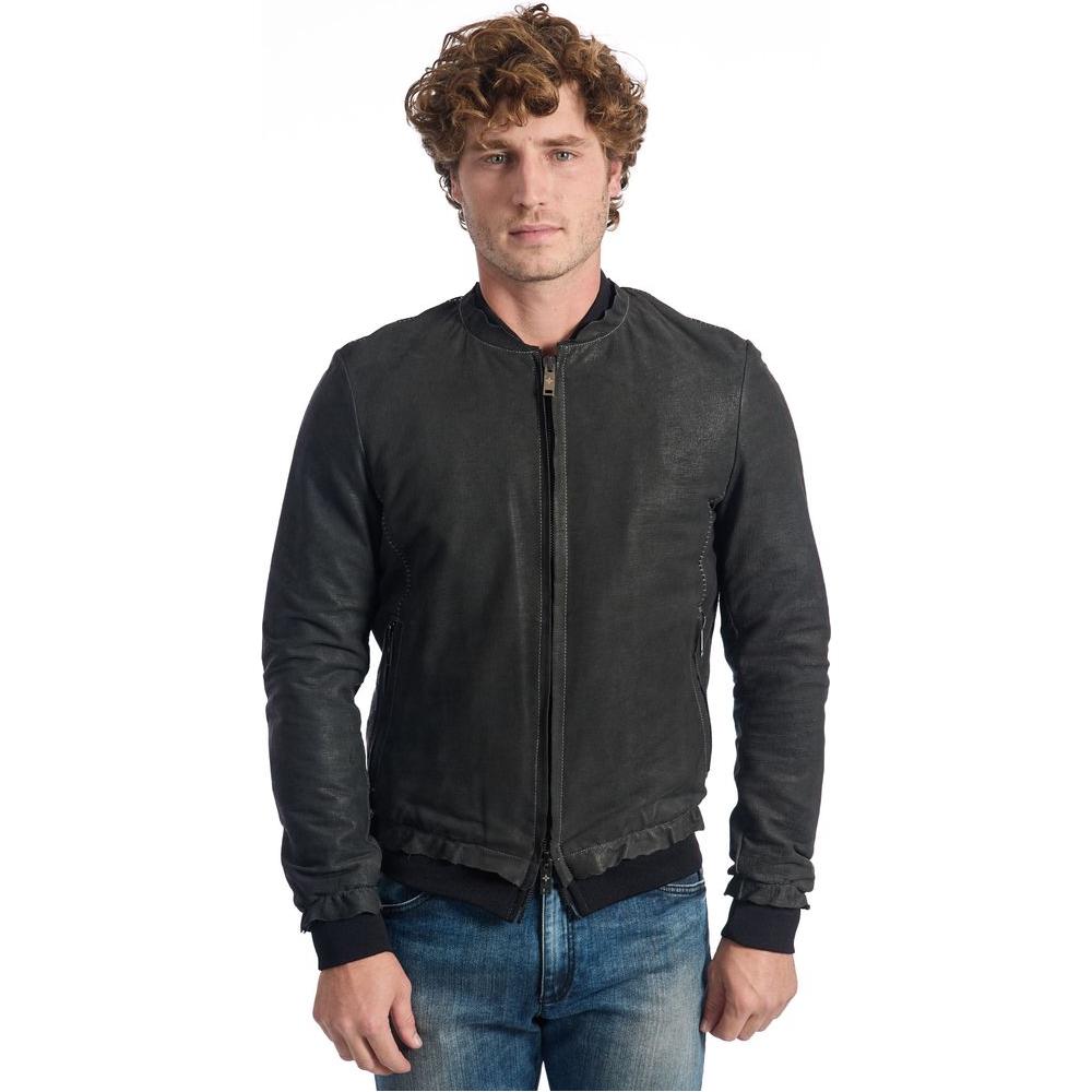 Roberto Pepe Luxury Gray Lambskin Men Jacket Roberto Pepe Luxury Dark Slate Gray