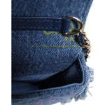 Chanel Denim Mood Flap Micro Logo Printed Fringed Shoulder Bag CHA185