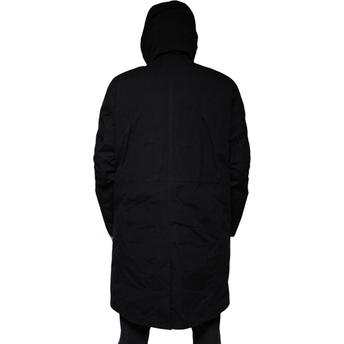 Dolce & Gabbana Black Hooded Parka Cotton Trench Coat Jacket Dolce & Gabbana Black