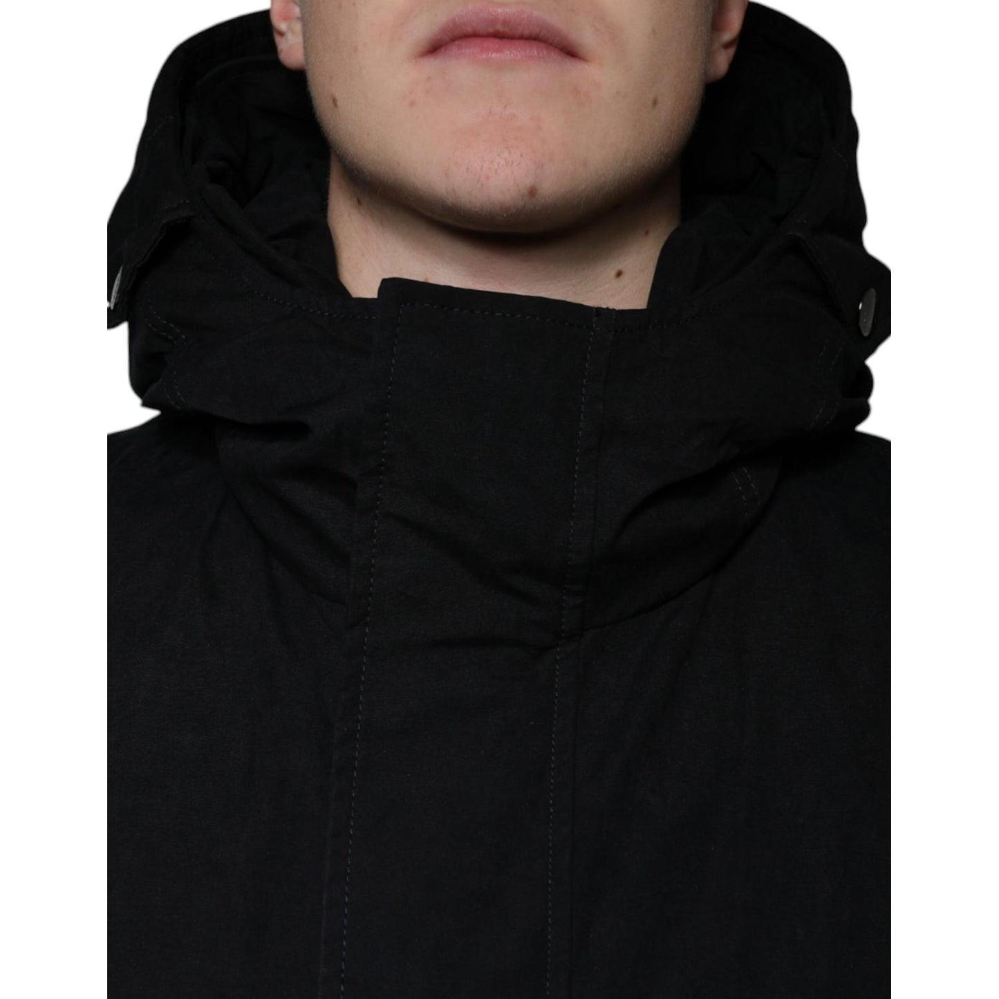 Dolce & Gabbana Black Hooded Parka Cotton Trench Coat Jacket Dolce & Gabbana Black
