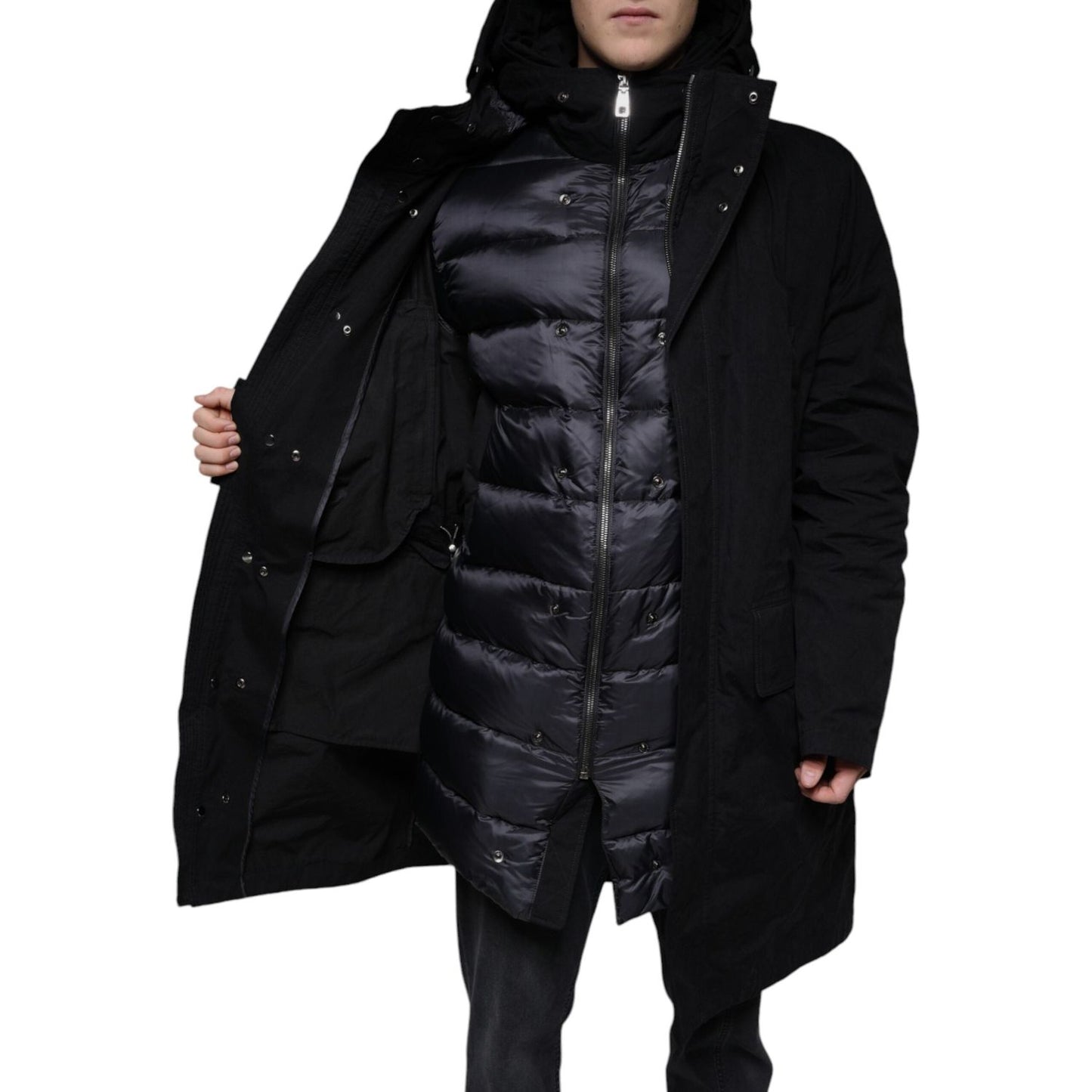 Dolce & Gabbana Black Hooded Parka Cotton Trench Coat Jacket Dolce & Gabbana Black