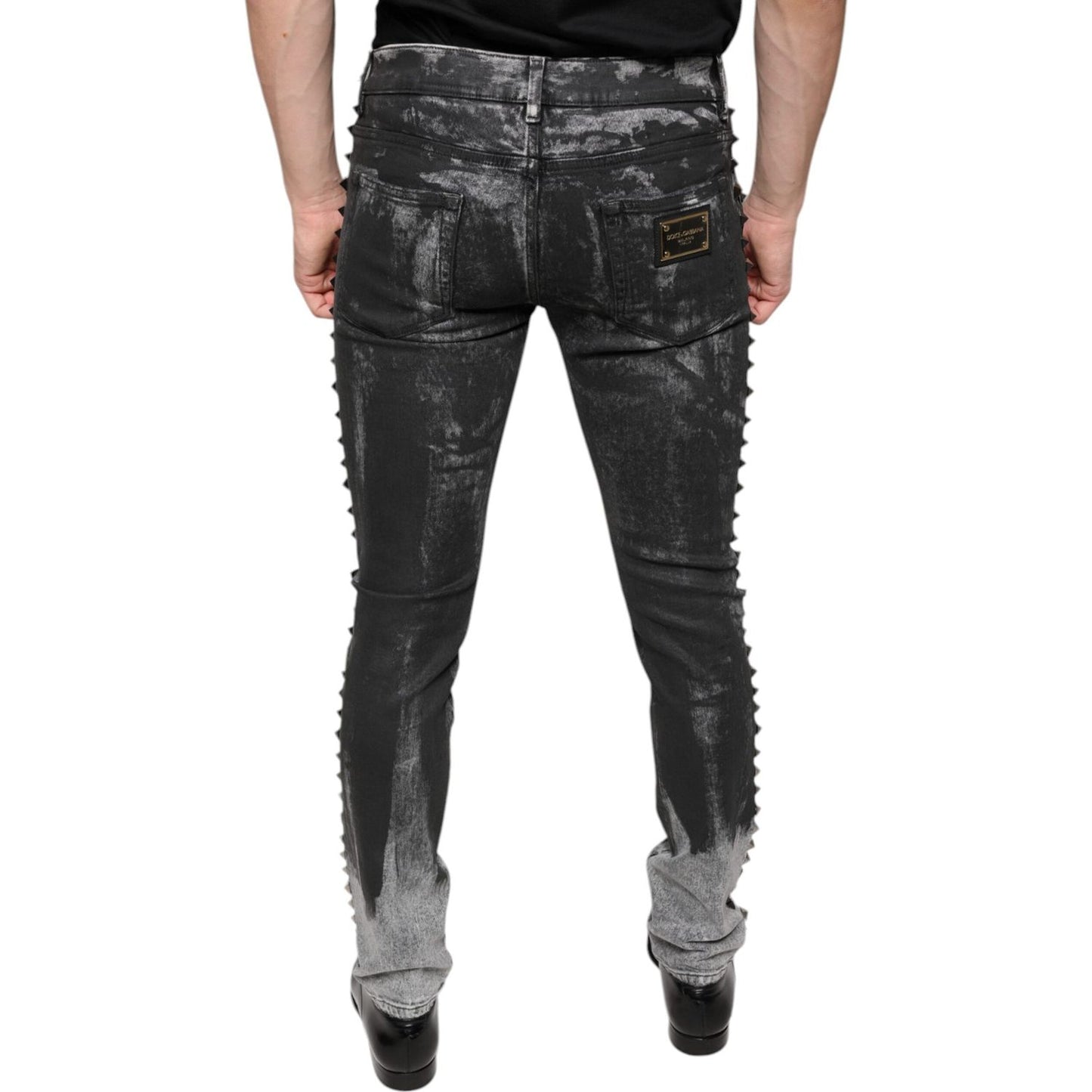 Dolce & Gabbana Black Embellished Cotton Skinny Denim Jeans PAN75040-48