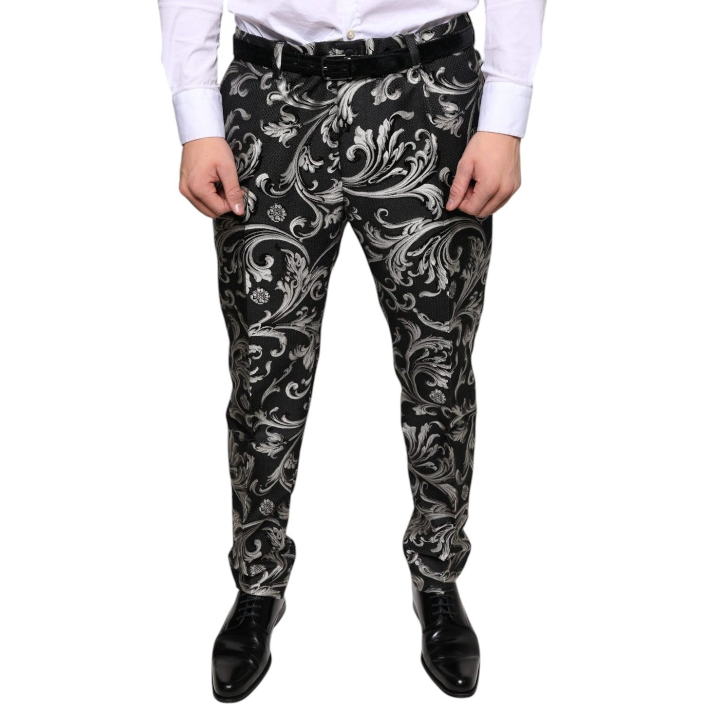 Dolce & Gabbana Black Jacquard Skinny Dress Pants PAN75331-46