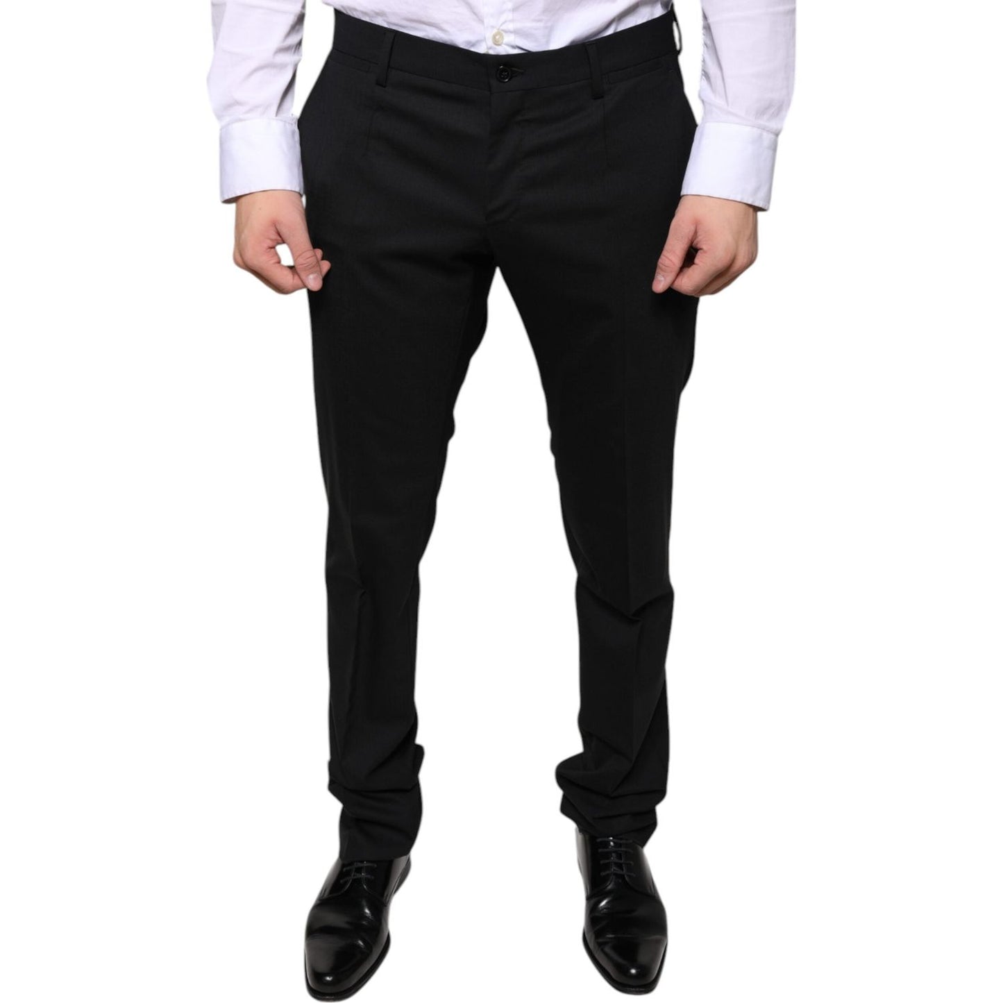 Dolce & Gabbana Black Wool Skinny Dress Formal Pants Dolce & Gabbana Light Gray