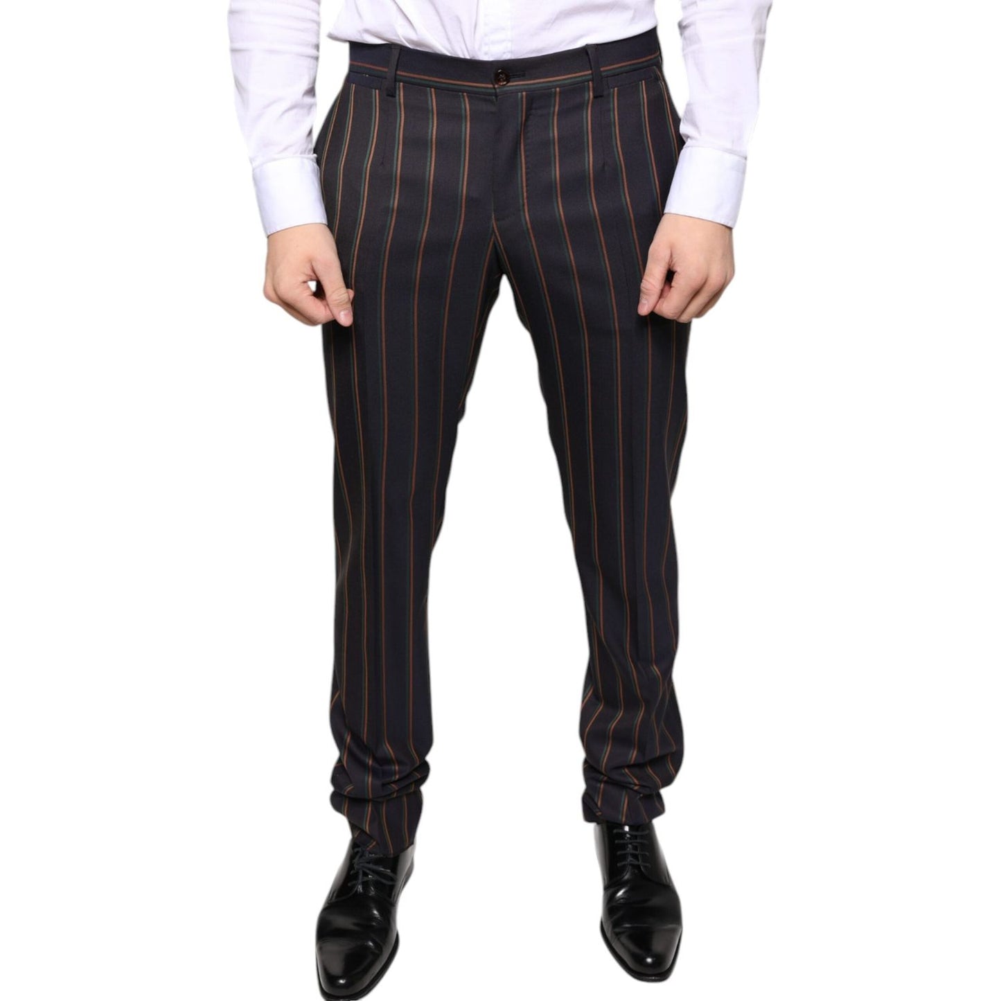 Dolce & Gabbana Brown Stripes Skinny Men Dress Pants Dolce & Gabbana Light Gray