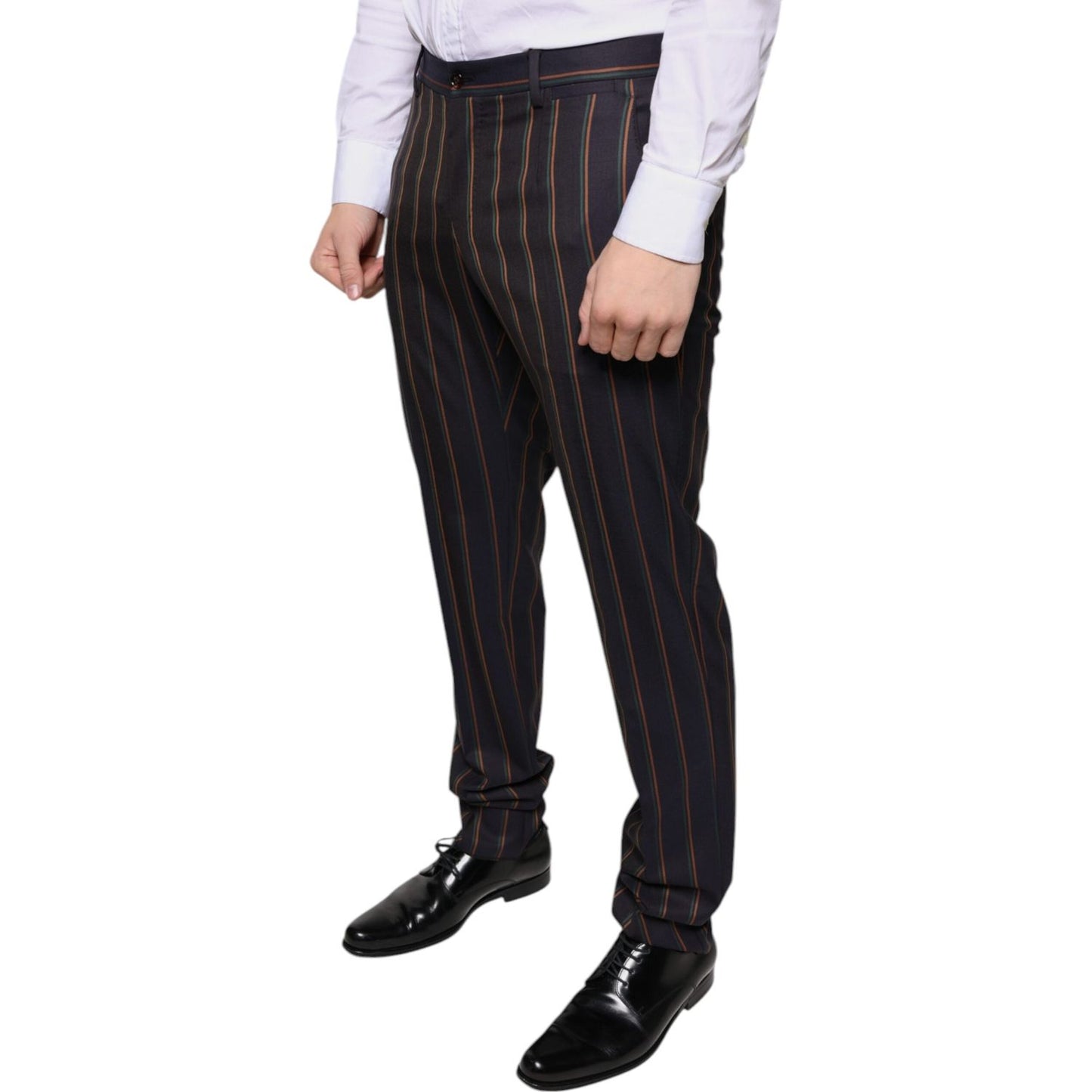Dolce & Gabbana Brown Stripes Skinny Men Dress Pants Dolce & Gabbana Light Gray