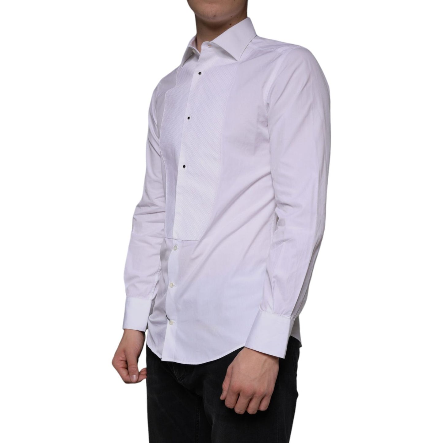 Dolce & Gabbana White Bib Cotton Poplin GOLD Men Formal Shirt Dolce & Gabbana Thistle