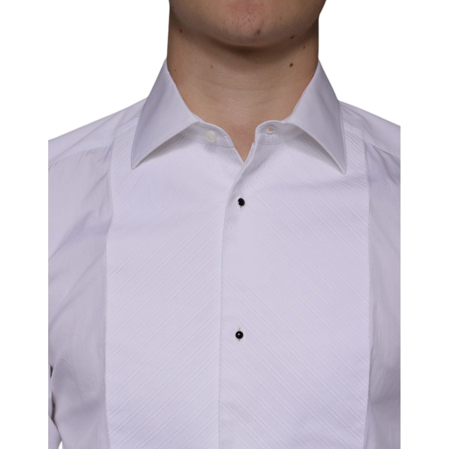 Dolce & Gabbana White Bib Cotton Poplin GOLD Men Formal Shirt Dolce & Gabbana Gray