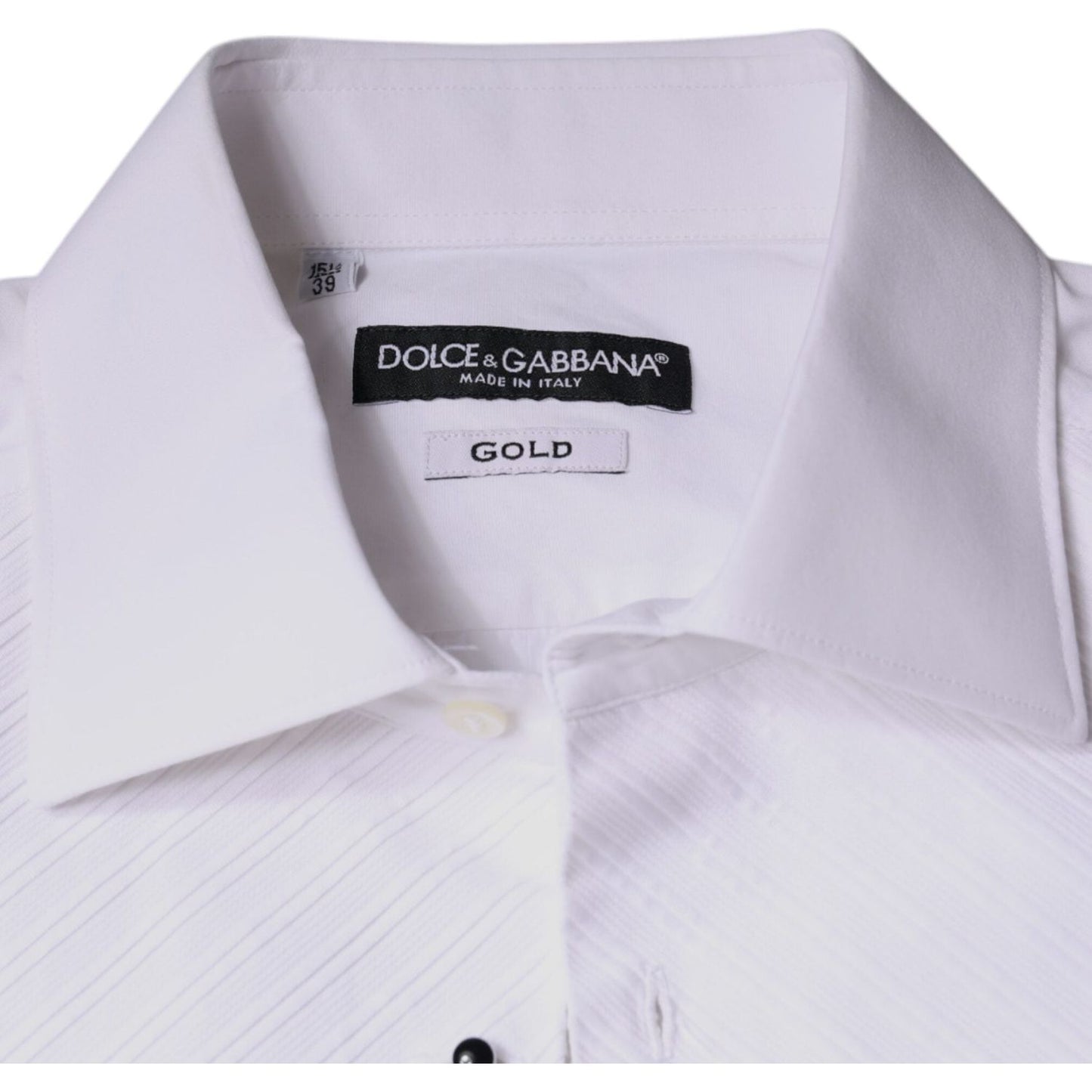 Dolce & Gabbana White Bib Cotton Poplin GOLD Men Formal Shirt Dolce & Gabbana Light Gray