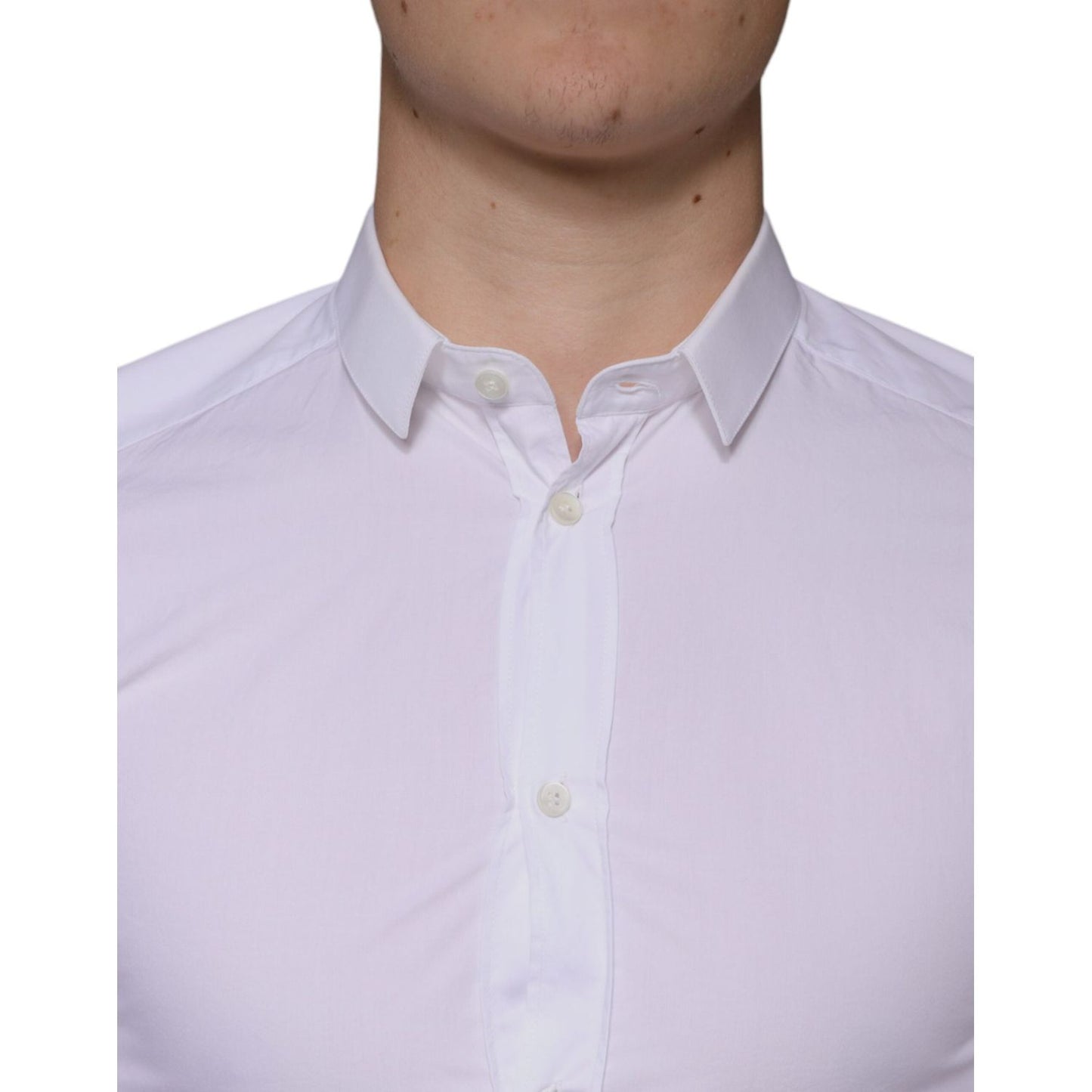 Dolce & Gabbana White Cotton Dress GOLD Formal Collared Shirt Dolce & Gabbana Thistle