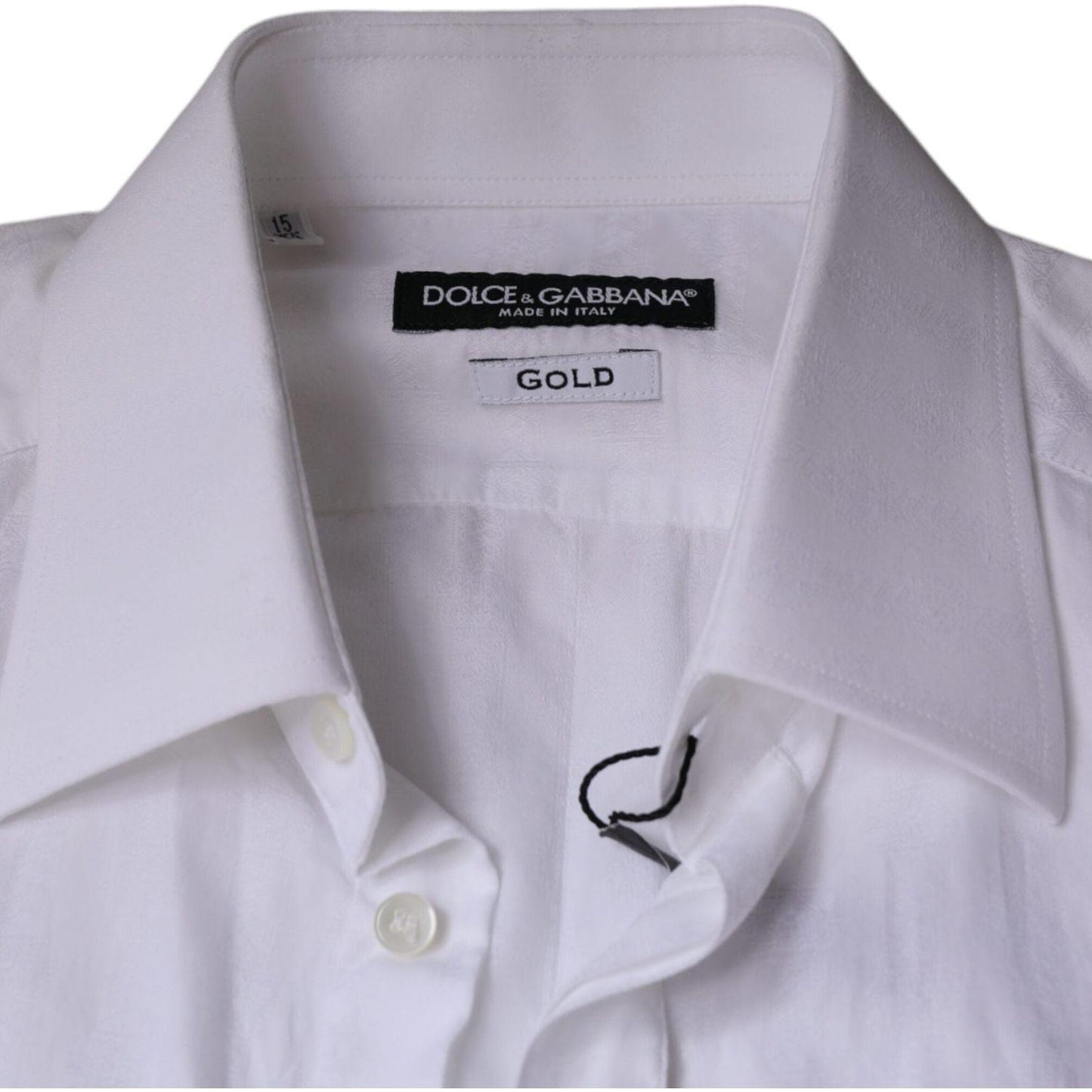 Dolce & Gabbana White Cotton Men Dress GOLD Formal Shirt Dolce & Gabbana Gray