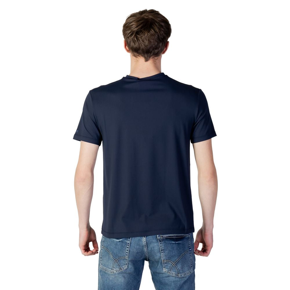 Back view of men's Suns blue polyester T-shirt, part of the Spring/Summer collection, made with 99% polyester and 1% elastane.