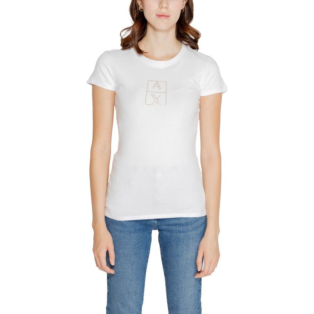 Armani Exchange women's white cotton T-shirt, fall/winter collection, featuring subtle logo design, 95% cotton, 5% elastane.