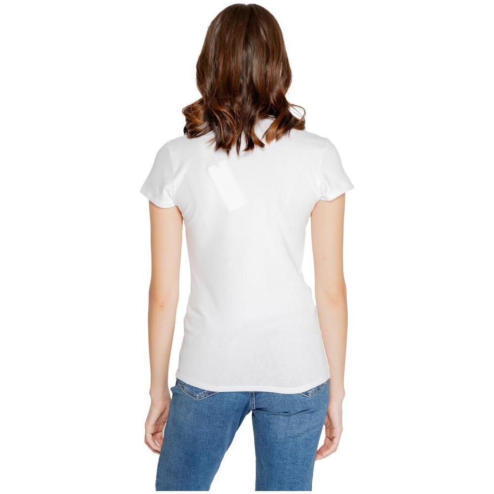 Armani Exchange white cotton top, women's fall/winter collection, back view, 95% cotton, 5% elastane, ideal for casual wear.