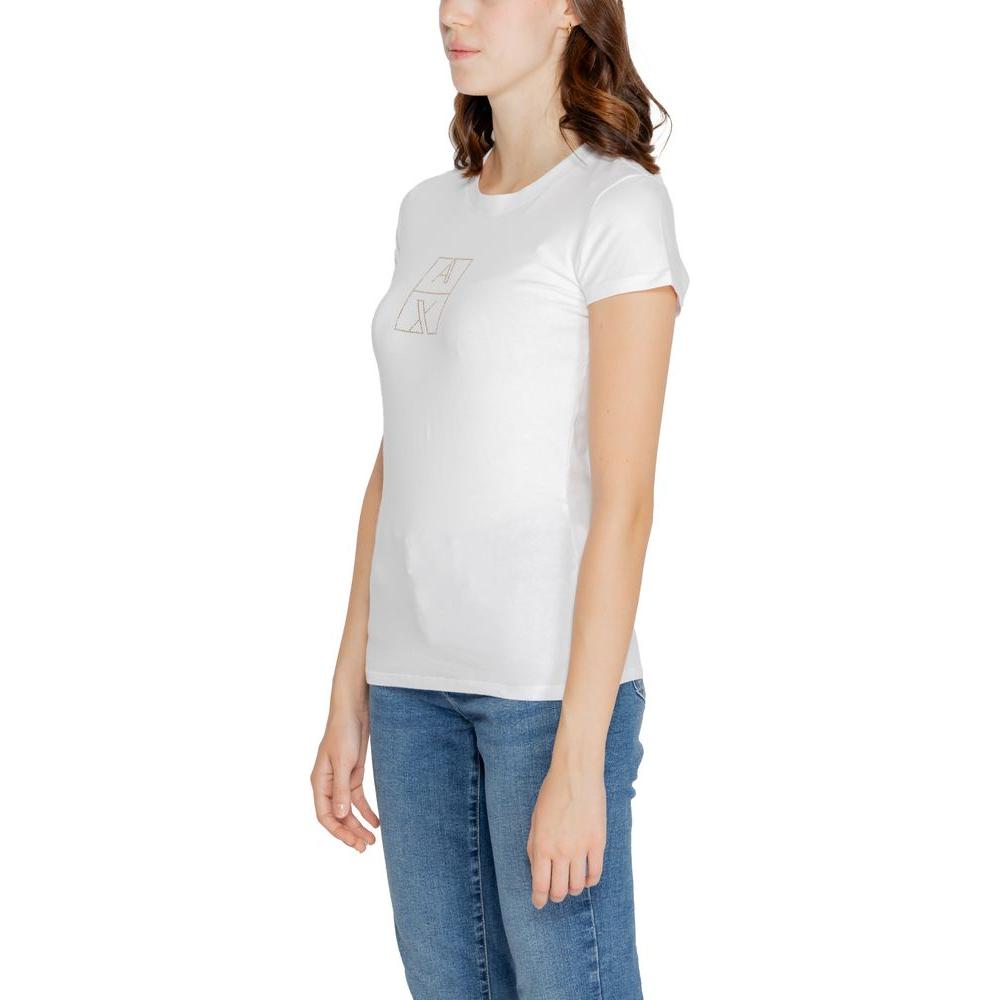 Armani Exchange white cotton women's t-shirt, fall/winter collection, side view