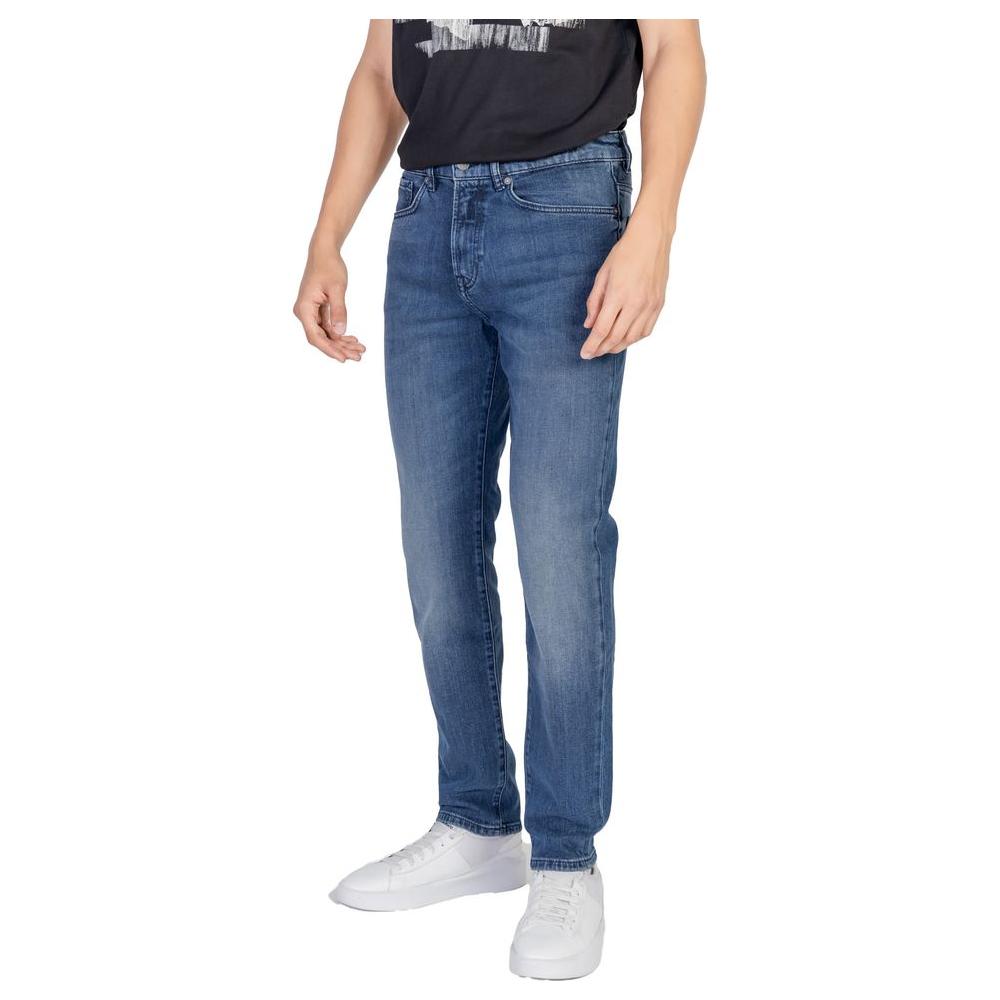 Hugo Boss blue cotton jeans for men, fall/winter collection, composed of 70% cotton, 23% lyocell, 7% modal.