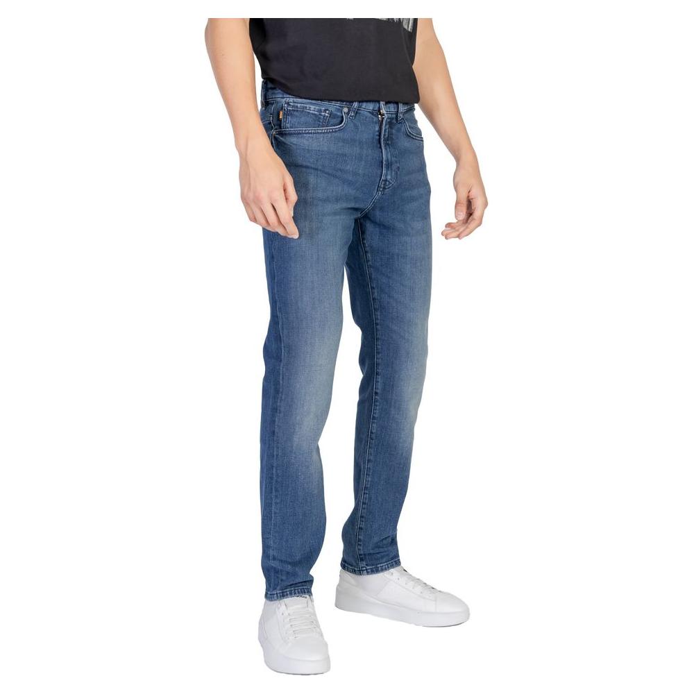 Hugo Boss blue cotton jeans for men, fall/winter collection, stylish denim pants with premium blend, ideal casual wear