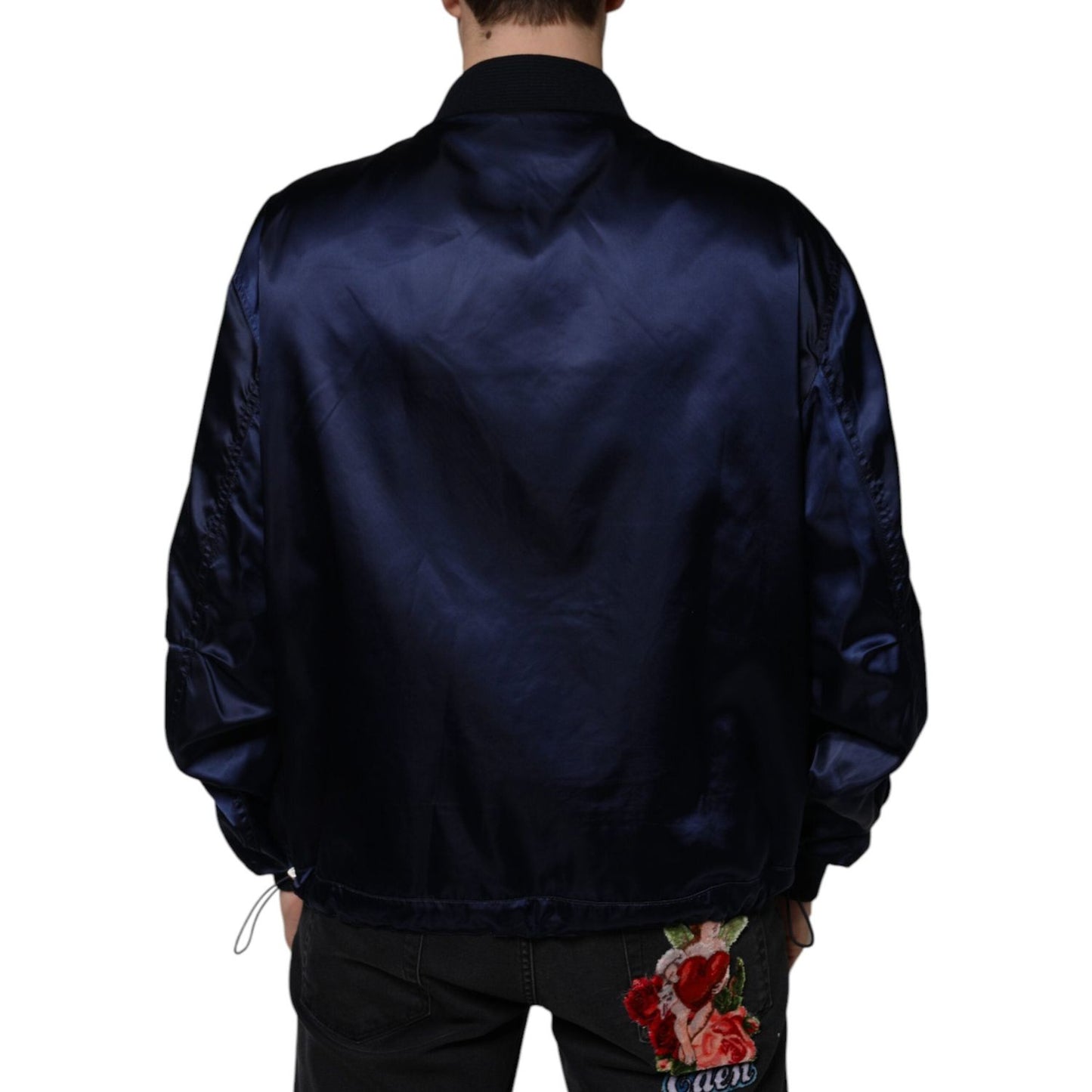 Dolce & Gabbana Blue Crown Heart Full Zip Men Bomber Jacket Dolce & Gabbana Black