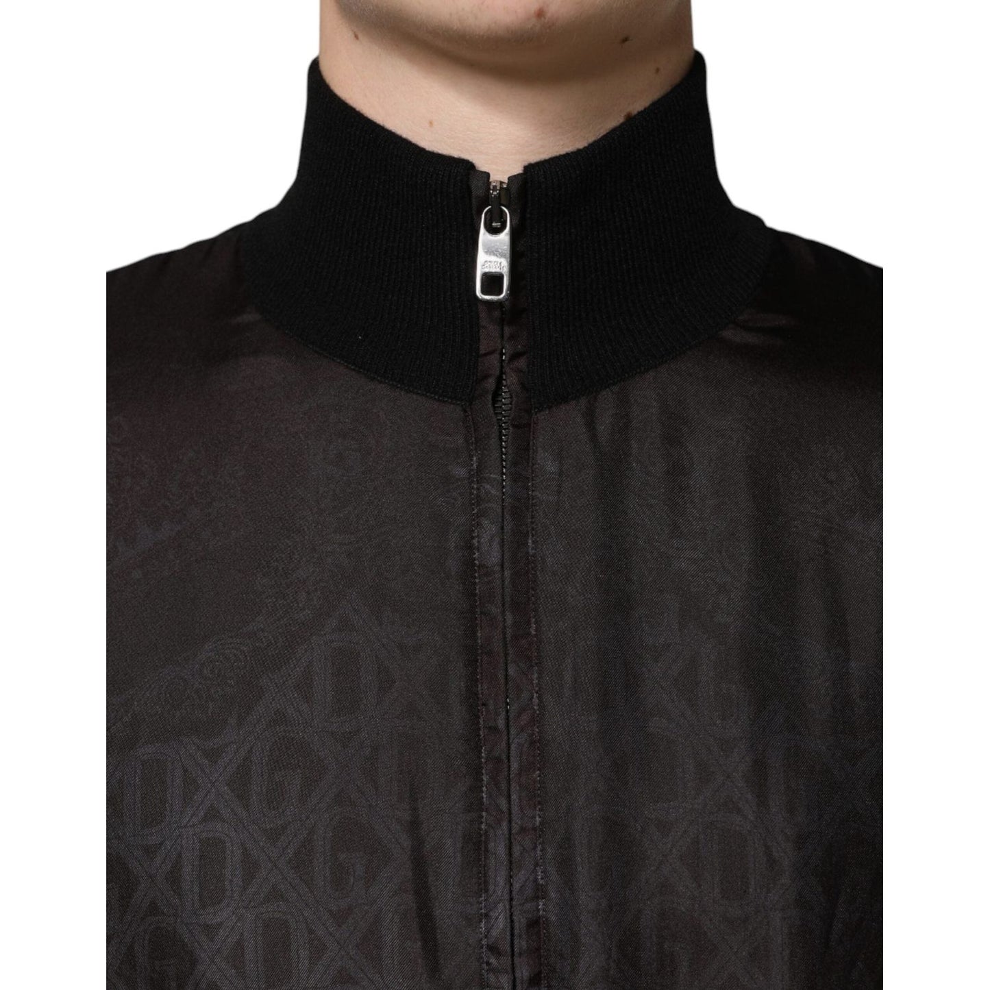 Dolce & Gabbana Black Logo Monogram Full Zip Bomber Jacket Dolce & Gabbana Black