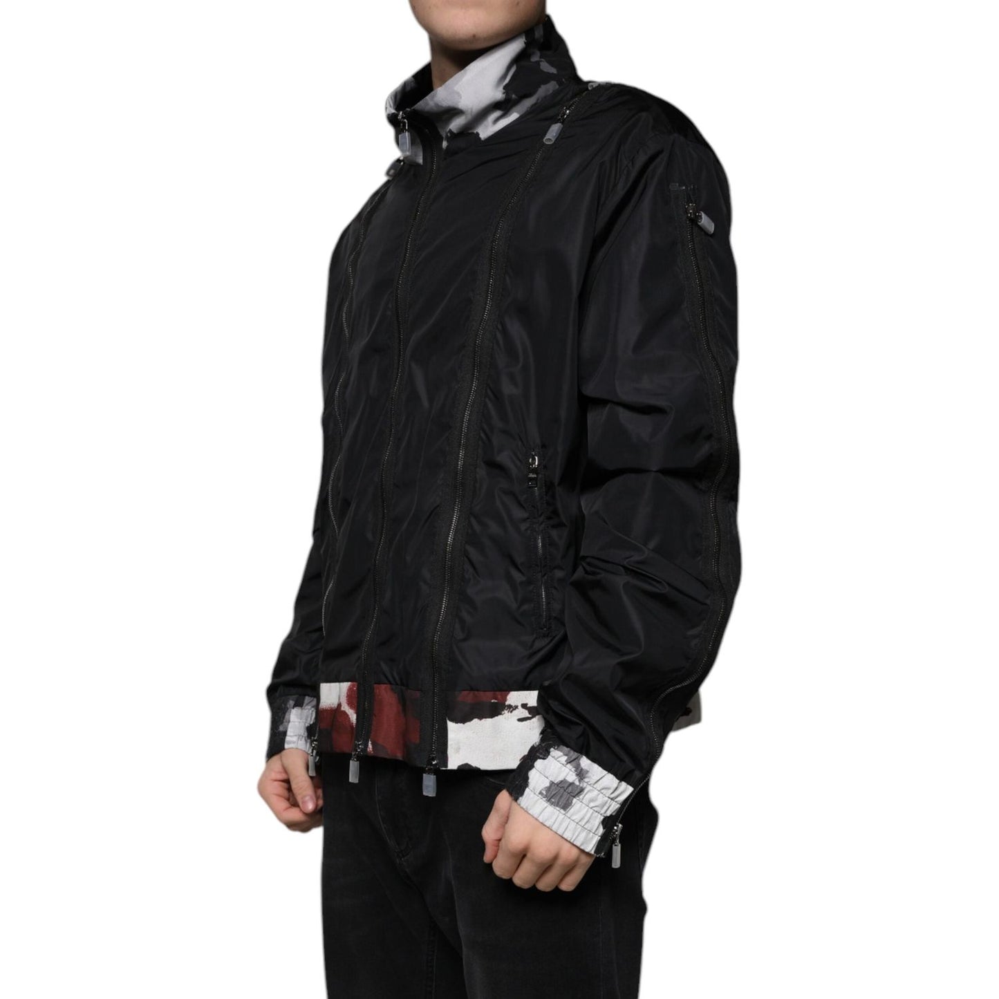 Dolce & Gabbana Black Nylon Full Zip Men Bomber Jacket Dolce & Gabbana Black