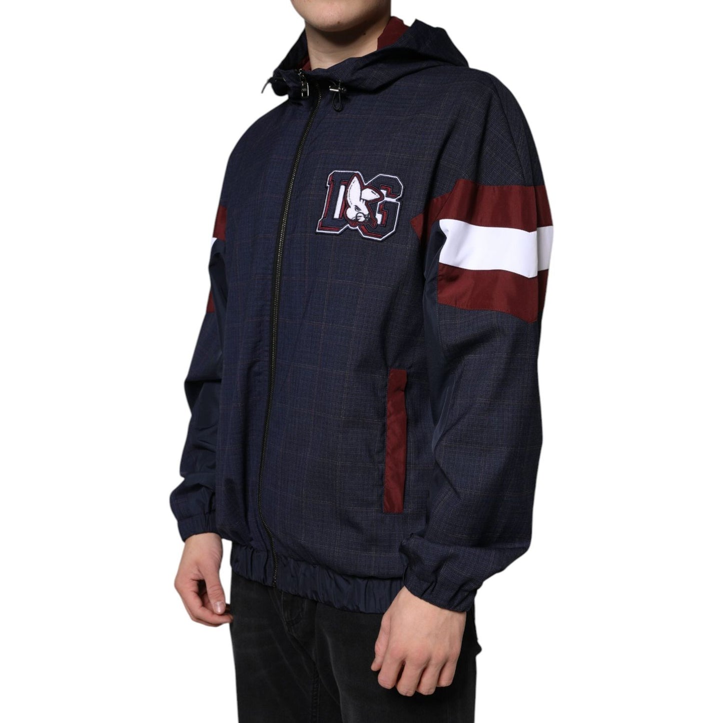 Dolce & Gabbana Blue Logo Full Zip Hooded Men Bomber Jacket Dolce & Gabbana Black
