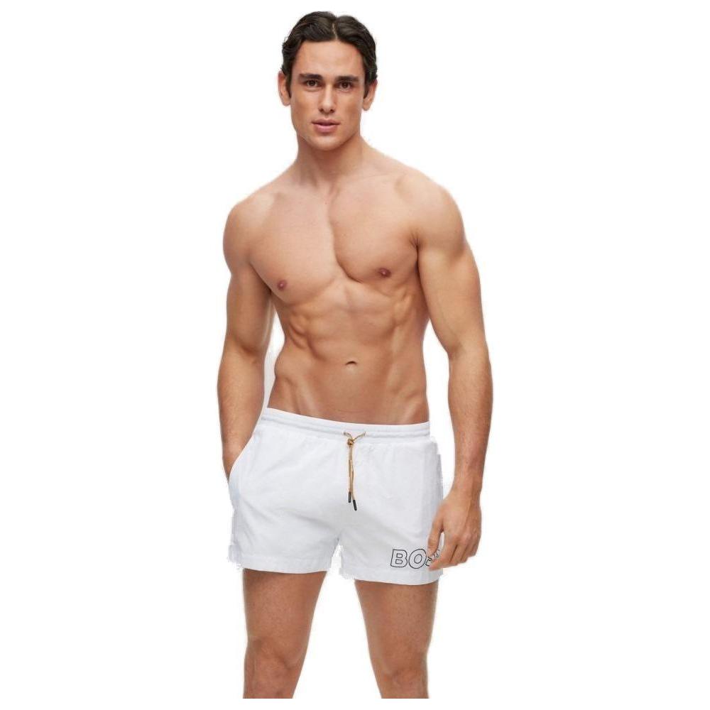 Hugo Boss White Polyamide Men's Swimwear, Fall/Winter Collection, 100% Polyamide, Stylish Bathing Suit for Men
