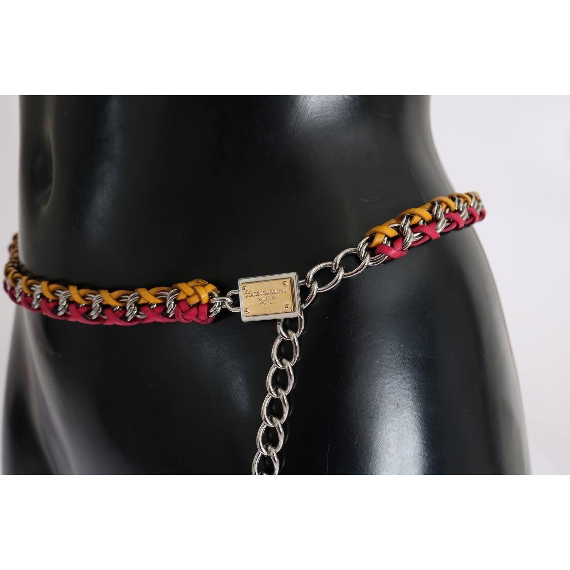 Dolce & Gabbana Red Yellow Leather Crystal Belt BEL10361-2