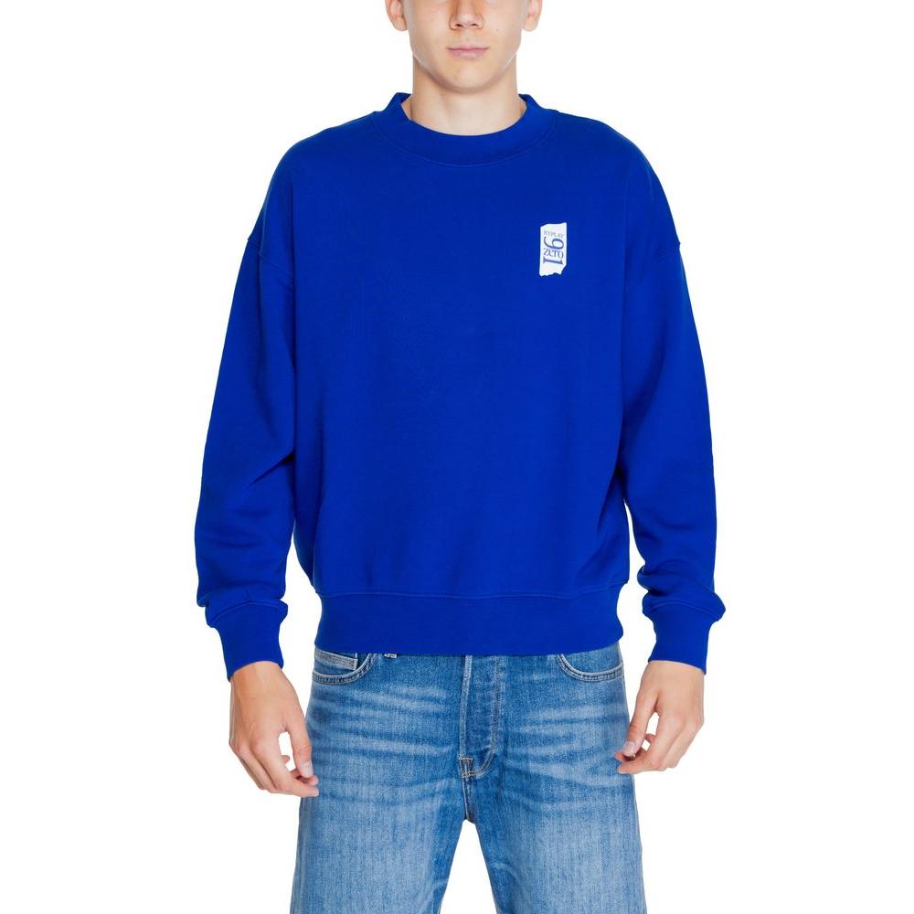 Alt Tag: Mens Replay blue cotton sweater from Fall/Winter collection, featuring a casual design with long sleeves, perfect for layering.