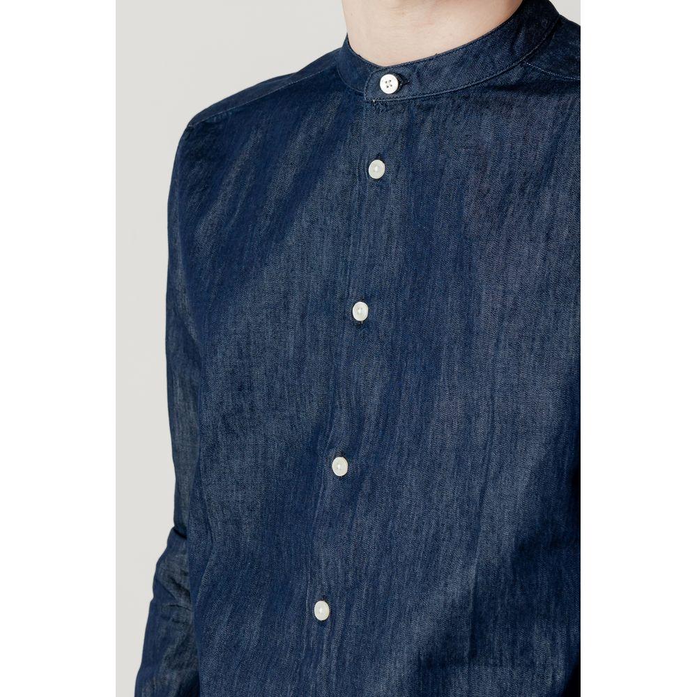 Peuterey blue cotton men's long sleeve shirt, spring/summer collection, showcasing button details.