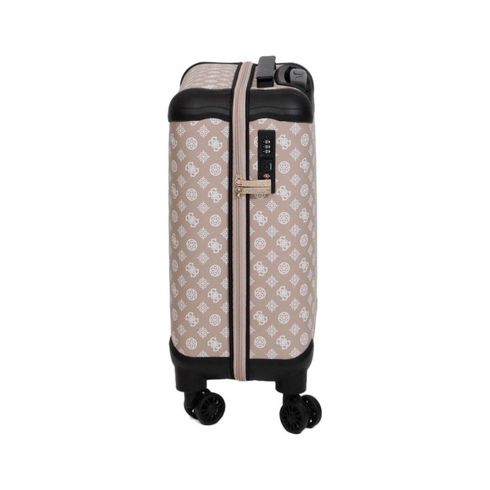 Guess pink polyethylene women's suitcase, spring/summer collection, measuring 32x46x22 cm with stylish pattern and wheels.