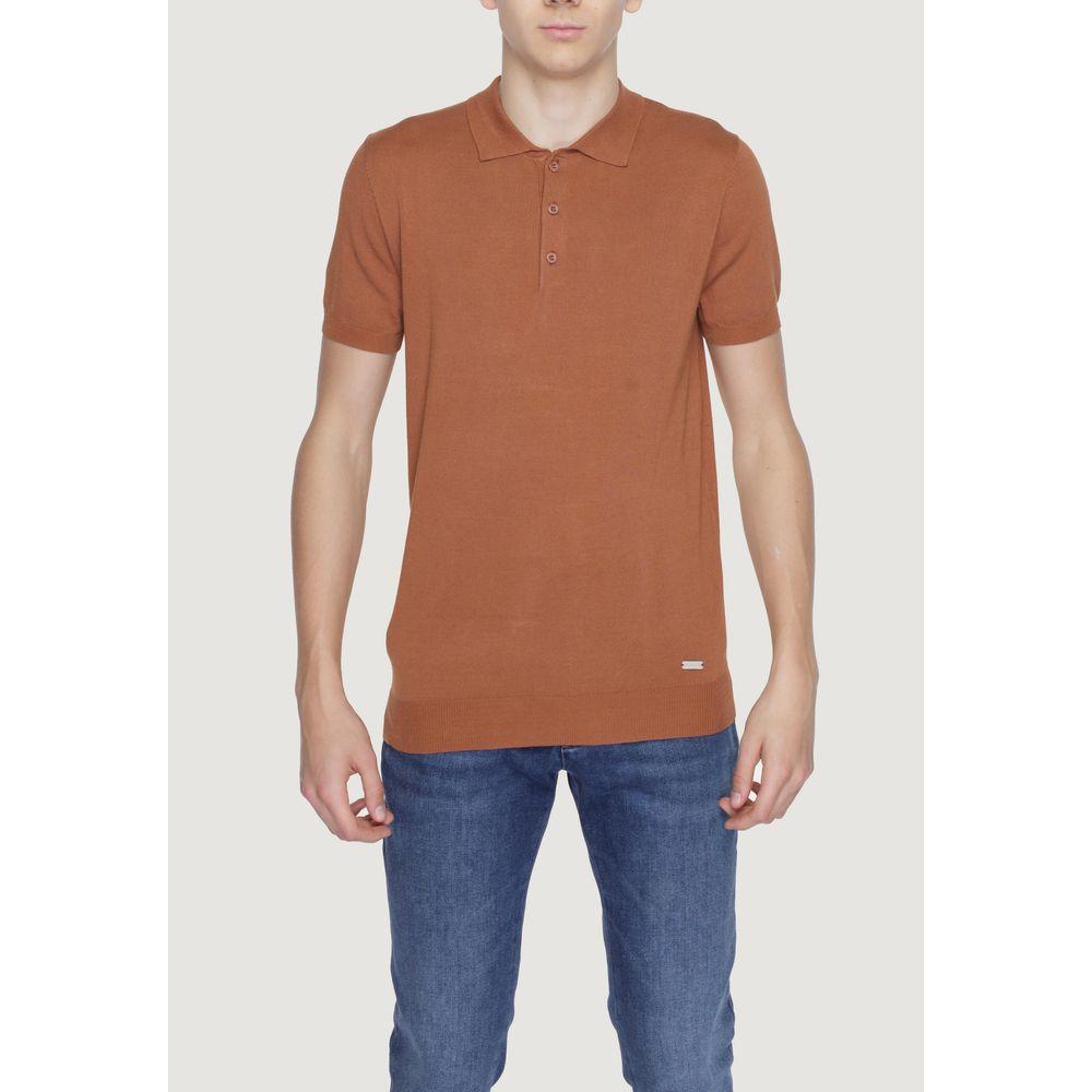 Gianni Lupo Brown Viscose Polo Shirt Gianni Lupo Light Gray