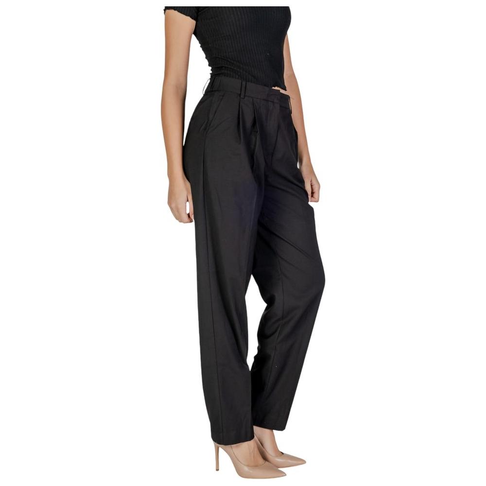 Women's fall/winter black polyester pants by Vila Clothes, classic fit, crafted from polyester, viscose, and elastane for comfort and style.